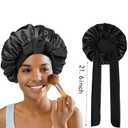 Silk Bonnet Satin Bonnet for Sleeping Large Bonnets with Tie Band Hair Wrap with Adjustable Straps Hair Cap for Women Curly Black