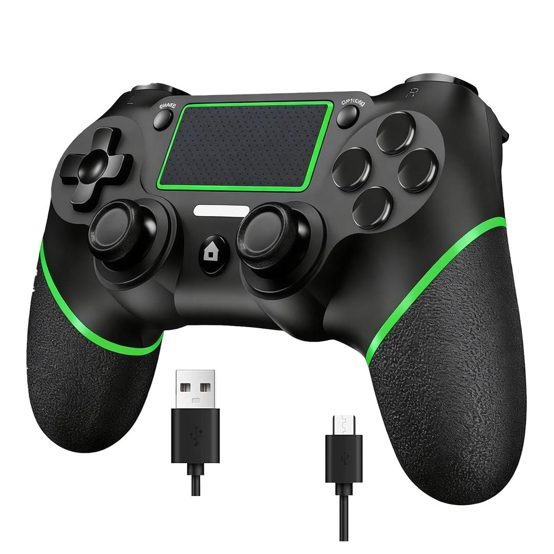 Wireless Controller for Ps4 Controller Compatible with PS4/Slim/Pro/Windows PC,with Touchpad/Vibration/Built-in Speaker&3.5mm Headphone Jack/Six-axis Motion Control/USB-C Charging Cable,Black Green