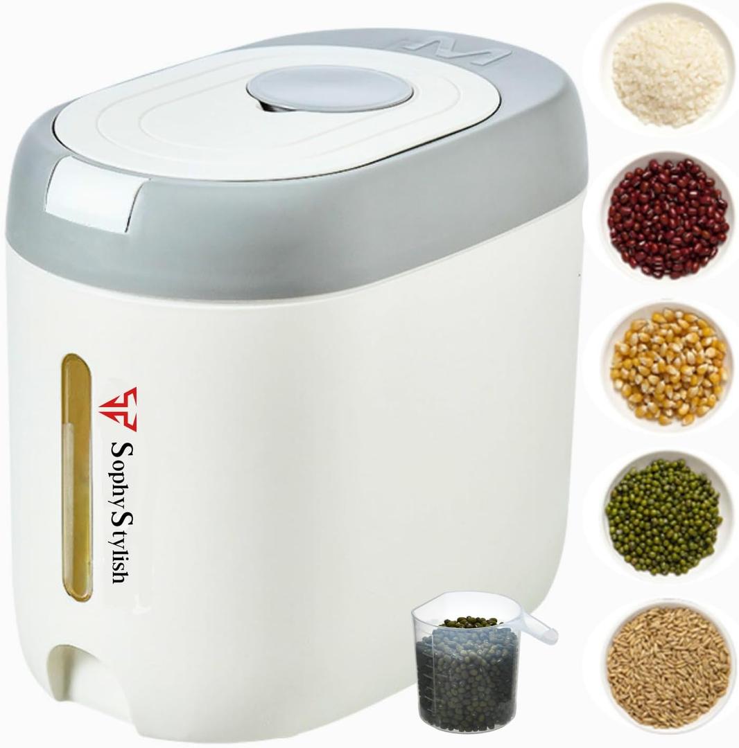 Kitchen Airtight Food Storage Container with Lid for Rice, Cereal, Flour, Sugar, Grains and Dog Food Storage - 22 lbs, Grey