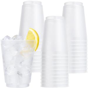 LemonRoad 25 Pcs Frosted Plastic Cups Bulk Blank Clear Disposable Drink Tumblers for Wedding Stadium Painting Marketing Events Home Birthday Party Supplies(16oz)