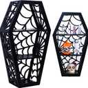 Spider Web Coffin Shelf - Vintage Haloowen Decor for Bathroom and Kitchen - Gothic Furniture for Countertop Stand - Goth Accessories Spooky Wall Decor - Witchy Gifts for Women