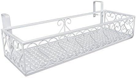 Saim Large Hanging Plant Holder Railing Shelf, Metal Fence Planters with Hooks Flower Bucket for Balcony Outdoor Garden Window Porch Patio23.5x8x4.5 Inch - White, 23.4x7.9x4.7 inches