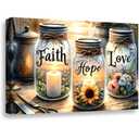 Pormipone Framed Canvas Wall Art Faith Hope Love Mason Jar Sunflower 24x36