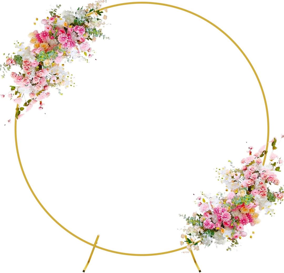 Wokceer Round Arch Backdrop Stand 6.6FT Gold Circle Balloon Arch Frame Stand Metal Wedding Arch Stand for Wedding Birthday Party Bridal Shower Anniversary Ceremony Decoration