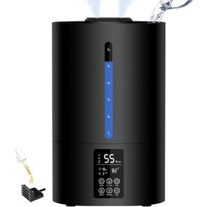 6L Humidifiers for Bedroom Large Room Home, Cool and Warm Humidifier for Plants Mist Top Fill Desk Humidifiers Essential Oil Diffuser, Quiet Humidifier with Adjustable Mist,360Nozzle-Midnight Black