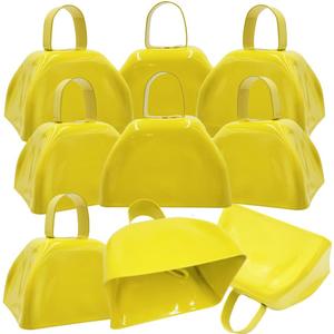 The Dreidel Company Metal Cowbell Noisemaker Cheering Bell, New Years, School Classroom, Wedding Bells & Chimes Percussion Musical Instruments Call Bell Alarm, 3" (Yellow, 6-Pack)