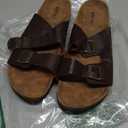 ONCAI Mens Sandals,Beach Slides Cork Footbed Slippers with Adjustable Buckle Straps (15, Dark Brown)