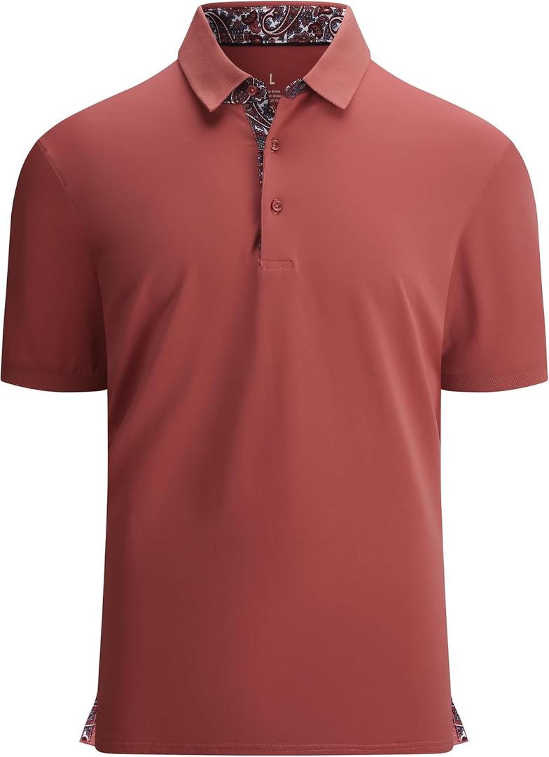Alex Vando Mens Polo Shirts Short Sleeve Regular Fit Fashion Designed Shirt, Vermilion, XL