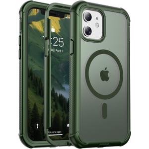 Magnetic for iPhone 12/12 Pro Case, [Compatible with MagSafe][Military Grade Drop Protection][Heavy Duty Protection][Non-Slip][Shockproof] 2-Layer Durable Bumper Phone Case 6.1''-Army Green