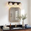 VOLISUN Crystal Vanity Lights for Bathrooms, 3 Light Bathroom Vanity Light, Black and Gold Bathroom Light Over Mirror, Modern Bathrooms Lights Fixtures-UL Certificated(Exclude Bulb)