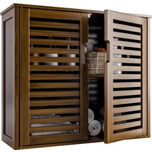 HITNET Medicine Cabinet, Bathroom Storage Cabinet Wall Mounted, Over The Toilet Space Saver Organizer with Doors and Bamboo Shelves, Walnut