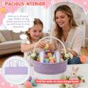 Easter Basket Cotton Rope Easter Bunny Baskets Empty with Handle for Egg Hunt Gifts, Girls Boys First Easter Basket Bucket with Velvet Drawstring Gift Bag for Easter Stuffers, Purple & White