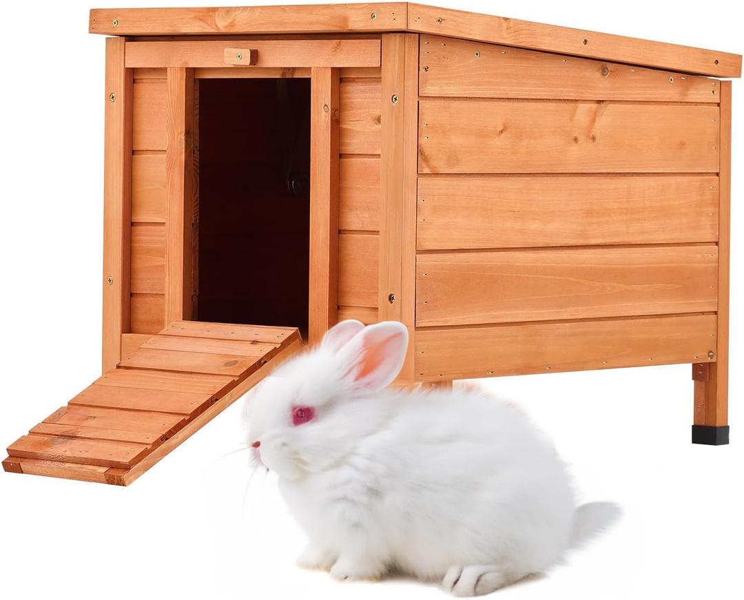 CO-Z Outdoor Cat House, Weatherproof Rabbit Hutch Hideout Indoor Bunny Cage, Wooden Outside Shelter for Feral Cats, Rabbits, Chicken, Small Animal, Ideal for Guinea Pigs Pigeons Ducks Tortoises, Wood (20"L16.5"W14.6"H, Brown)