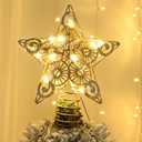 Juegoal Star Tree Topper with 20 LED Lights, Metal Golden Lighted Treetop Ornaments, Battery Powered Light Up Christmas Tree Decorations, 6.5 x 6.5 Inches