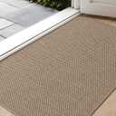 Color&Geometry Ultra-Thin Indoor Door Mat, 32"x48" Low-Profile Non-Slip Entryway Rug with Modern Geometric Texture, Washable Doormat for Indoor Entrance, Heather Dark Beige(Rolled-up NO Creases)