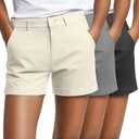 Neer 3 Pack Women's High Waist Shorts Casual Fashion Summer Loose Fit Relaxed Short with Pockets Button 4 Inch Inseam(Dark Gray, Light Gray, Cream, XX-Large)