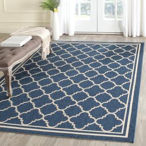 SAFAVIEH Washable Rug Outdoor Courtyard Collection - 4' Square, Navy & Beige, Non-Shedding & Easy Cleaning, Ideal for Patio, Backyard, Mudroom (CY6918-268)