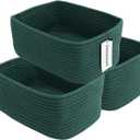 Small Woven Storage Baskets 12X8X5 Decorative Rope Bins for Organizing Shelves, Closets, and Toys, Empty Gift Baskets, Cute Organizer Basket for Home and Office (dark green, regular)