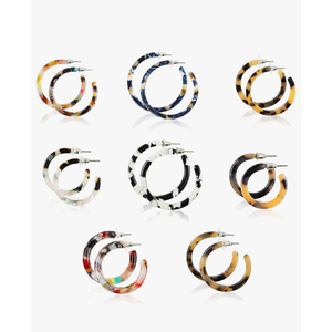 Zodaca Resin Tortoise Shell Hoop Earrings for Women (8 Pairs)