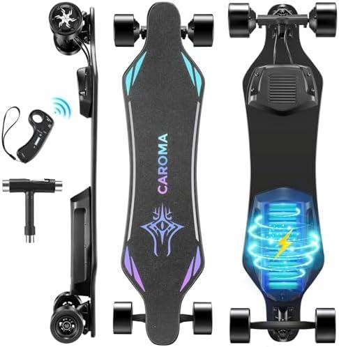 Caroma Electric Skateboard with Remote, 1200 W Brushless Motor Electric Longboard, 28 Mph Top Speed & 16/28 Miles Range, Suitable for Adults & Teens Beginners, 4 Speeds Adjustment, Glow in The Dark