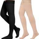 Compression Stockings for Women & Men, 2 Pairs 15-20mmHg Thigh High Compression Socks for Varicose Veins, Swelling, Pregnant M