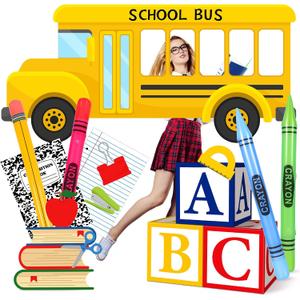 15 Pcs Back to School Decorations School Bus Photo Booth Preschool First Day of Schools Bus Photo Prop Kindergarten Party Backdrop Giant Inflatable Pencil Crayon Balloon Themed Party Decor, 41 inches , 43 inches