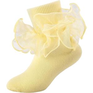 Girls Ruffle Socks Toddler Girl Frilly Dress Socks Double Lace Big Ruffles Fold Over Church Fancy Sock for Baby Kids (1-3T, Light Yellow - 1 Pair)