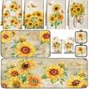Fourluoo 10 Pcs Sunflower Kitchen Dish Towels Rugs Oven Mitts and Pot Holders Set Farmhouse Kitchen Decor Set for Women Mom Daughter Gift Cooking Baking Grilling (Retro Yellow)