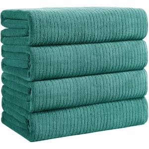 Lunoku Bath Towels Set of 4 Extra Large 35 x 70 Inches, Luxury Thick High Absorbent and Quick Dry Bath Sheet, Ultra Soft Microfiber, Bathroom, Beach, Yoga, Sport, SPA, Fitness (Green)