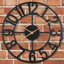 Outdoor Clock, 14 Inch Large Roman Numeral Outdoor Wall Clocks Battery Operated, Silent Small Vintage Modern Farmhouse Metal Indoor Outdoor Clock for Patio, Garden, Living Room, Kitchen Decor - Black