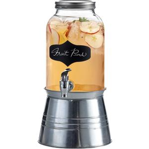 Style Setter Bristol Beverage Dispenser with Blackboard and Ice Bucket Stand Cold Drink Juice with 1 Gallon Capacity Glass Jug and Leak-Proof Acrylic Spigot Great for Parties, Weddings and More