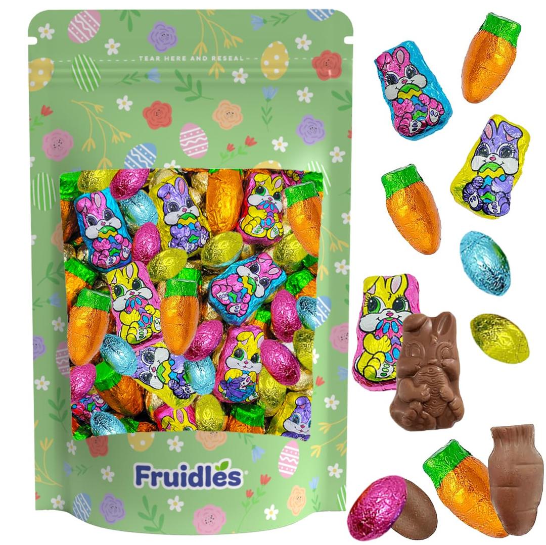 3 x Fruidles Happy Easter Chocolate Variety Pack, Smooth & Creamy Milk Chocolate Party Bag Fillers, Individually Wrapped in Easter Shapes & Design Foils, Kosher Certified Dairy (1 Pound) (EXP 11/02/27)
