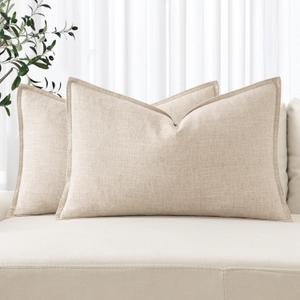 MIULEE Decorative Linen Lumbar Pillow Covers 12x20 Inch Natural Beige Boho Farmhouse Neutral Christmas Couch Throw Pillows for Bed Pack of 2 Accent Modern Pillowcase Sofa Livingroom Home Decor