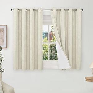 Lajode Blackout Curtains 54 Inch Length 2 Panels for Bedroom, Thermal Insulated Total Light Blocking Noise Reducing Linen Window Curtains for Farmhouse, Bronze Grommet, Natural, Each 52" Wide