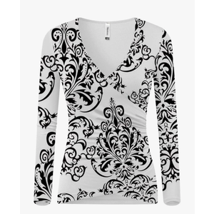 Beauhuty Women's Deep V Neck Slim Fitted Long Sleeve T-Shirt Front Wrap Ruched Tee Tops
Size M