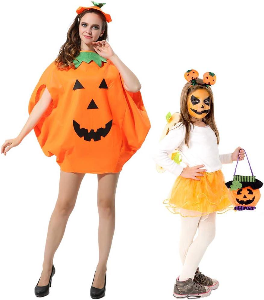 FEPITO 4Pcs Unisex Adult Halloween Pumpkin Costume Funny Halloween Costumes Orange Pumpkin Cosplay Party Clothes