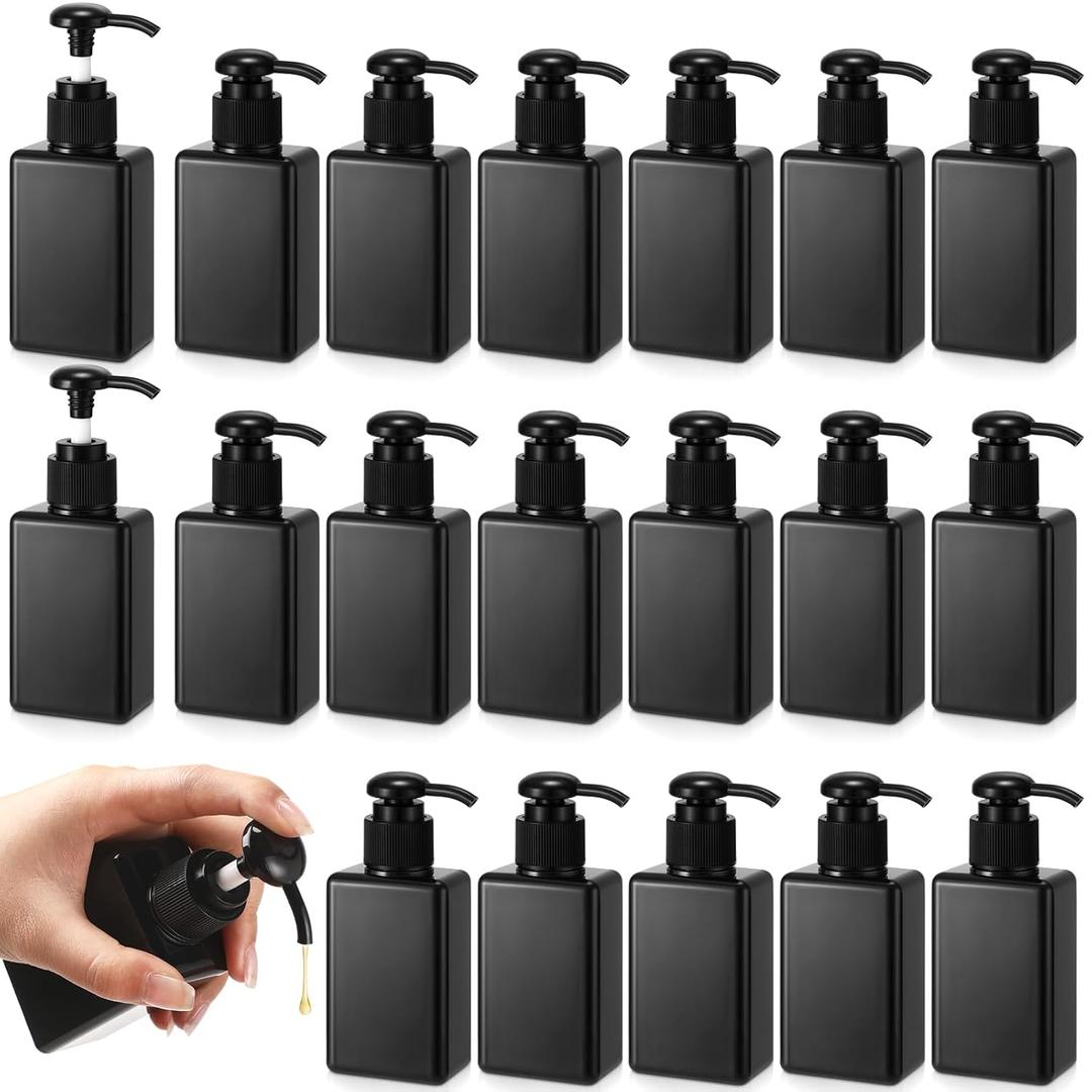 Domensi 24 Pcs 100ml /3.4 oz Pump Bottle Mini Travel Bottles Small Dispenser Containers Plastic Pump Lotion Dispenser Empty Square Travel Size Containers Toiletries (Whole Black)