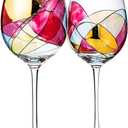 Artisanal Hand-Painted Renaissance Stained Glass, Glasses 2-Piece Set Mothers Day Idea for Her or Him Birthday, Housewarming Large 29oz Stemmed Goblets, Glassware Gifts for Women