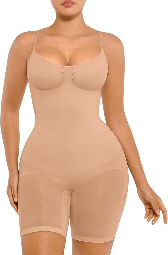 FeelinGirl Shapewear Tummy Control Seamless Bodysuit Hip Enhancer Body Shaper for Women (X-Small-Small, Nude)