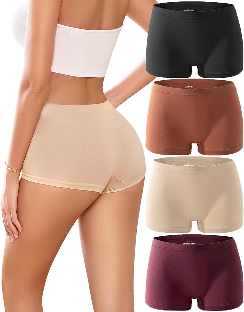 Boy Shorts Underwear for Women Seamless Boxer Shorts Underwear Soft Stretch Boyshort Panties (4 Pack, XL)