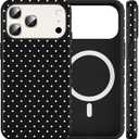 Vulfwela Cute Polka Dot Phone Case for iPhone 17 Pro Magnetic Case 6.3", Compatible with Magsafe, Aesthetic Trendy Pattern Design Women Girly Cover Hard PC Shockproof Soft TPU Protection Funda, Black