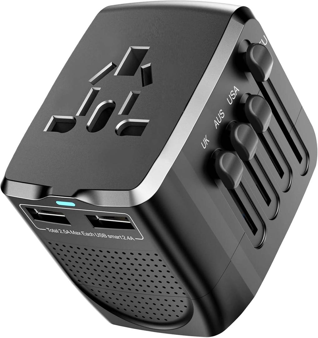 International Travel Adapter Voltage Converter Combo for 100V-240V with 2 USB Ports, USA to UK Europe Australia 200+ Countries 1 (Black)