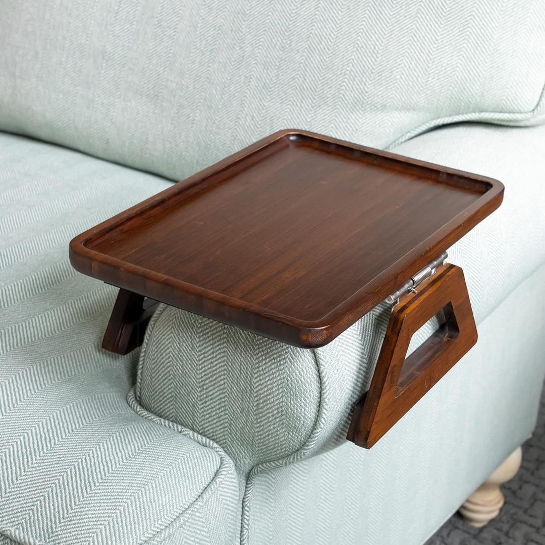 Shamrock Home Bamboo Trayble Couch Arm Table, Clip On Tray Sofa Table for Couches. Sofa Arm Tray, Armchair Table for TV Dinners, Remotes, Drinks and Snacks - 13.75 x 9.5inch, Brown | Clip On Tray, Sofa Table, Sofa Arm Tray, Armchair Table, TV Dinners, Remotes