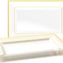 FOCUSLINE 8 PCS Plastic Serving Trays for Party, Clear and Gold Rim Serving Platters and Trays, Premium Plastic Fruit Tray, Disposable Platters for Cupcake, Dessert, Appetizers