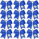 12PCS Soccer Bows 8" Soccer Cheer Bow Large Girls Hair Bows Cheerleading Bows Bulk Elastic Band Ponytail Holder for Teen College Football Competition-Blue