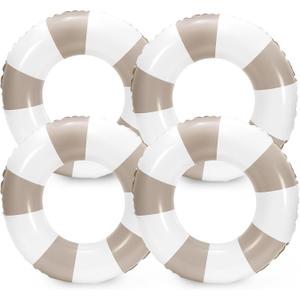 Whaline 4Pcs Inflatable Swimming Float Toy Striped Swim Ring Fun Print Pool Lounger Tube for Summer Swimming Beach Party
