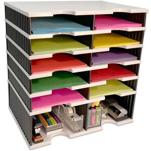 Ultimate Office Desk Letter Tray Organizer with Riser Storage Base  10 Compartment Unit