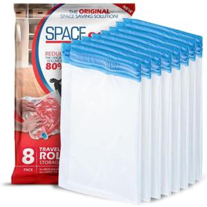 Spacesaver Roll Up Vacuum Storage Bags for Jackets, Suits, Dresses & Clothes  Sealed Compression Bags with Hand Pump  Space Saver Bags for Moving, Travel & Organization - Pack of 8