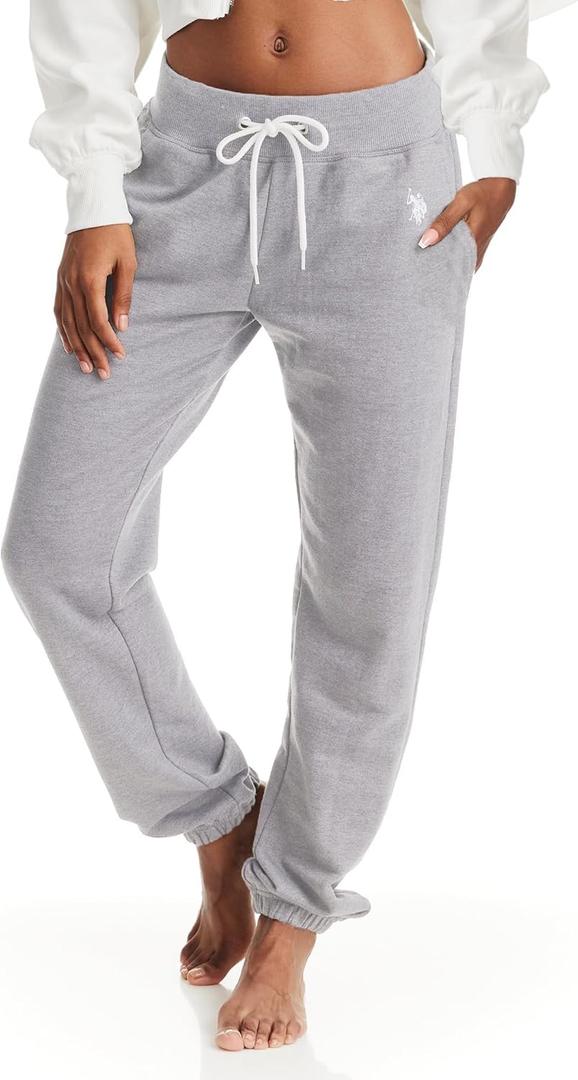 U.S. Polo Assn. Womens Sweatpants with Pockets, French Terry Womens Joggers or Cuffed Leg Sweats (Large, Heather-grey)