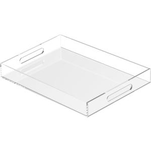 Acrylic Tray 16x12 with Cut Handles - Spill Proof Decorative Tray is an Ideal Countertop Organizer for Living Rooms, Ottoman Coffee Tables, Offices, Kitchens & Serving Guests